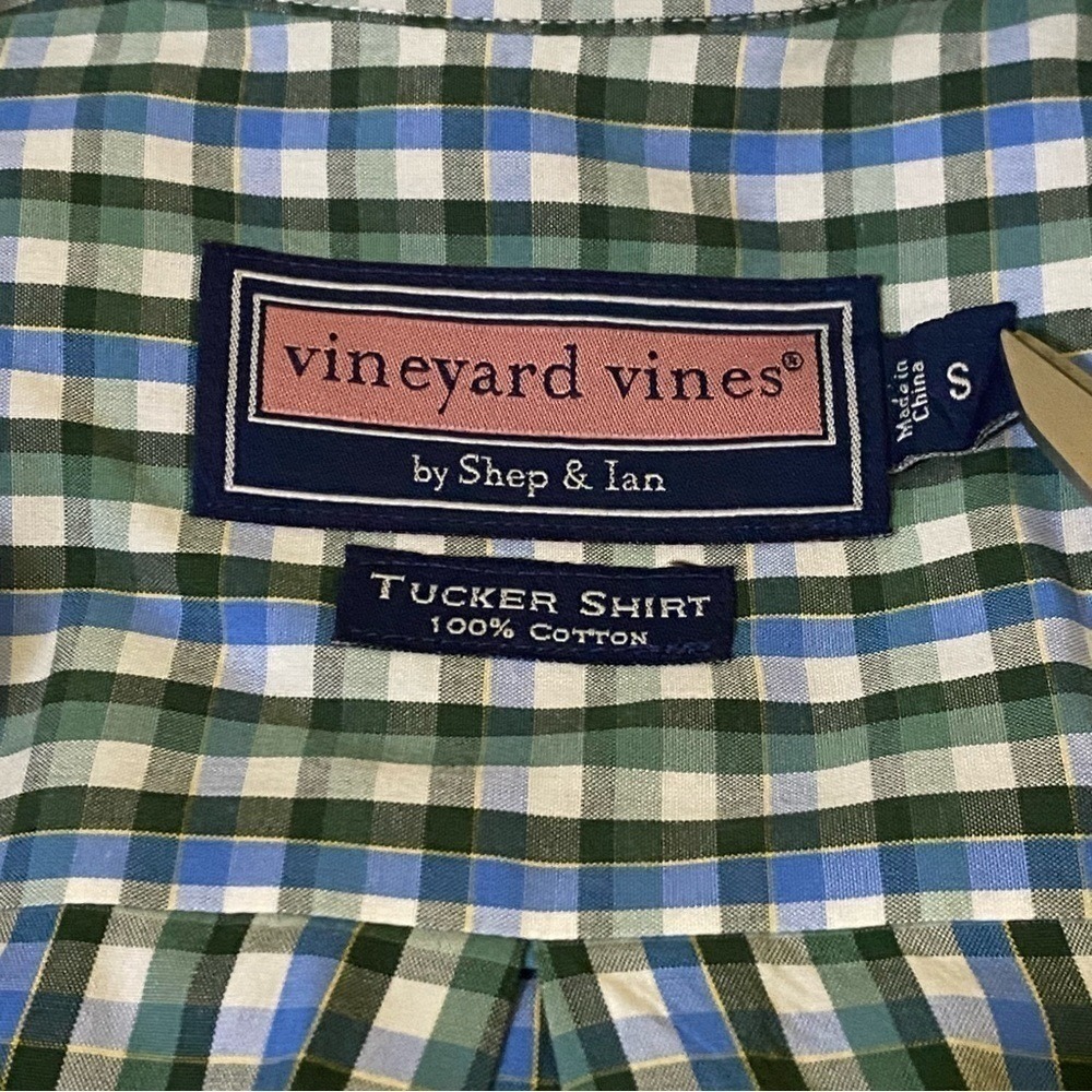 Vineyard Vines Size S Green Blue White Long Sleeves Trucker Button Down Shirt - Picture 5 of 9